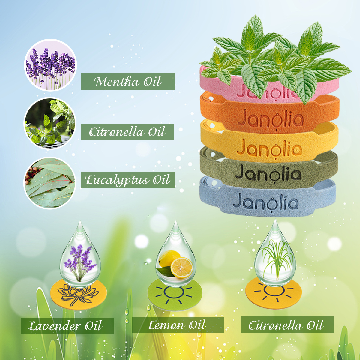Janolia 12 Pcs Mosquito Repellent Set Natural Citronella Bracelets 32 Pcs Mosquito Patches for Indoor Outdoor Kids Adults