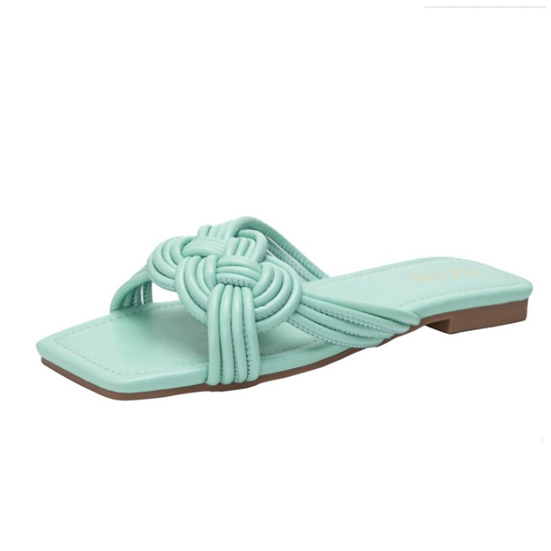 Luxury Slippers Womens Weave Flat Heel Slides Open Toe Ladies House Flip Flops Casual Beach Sandls