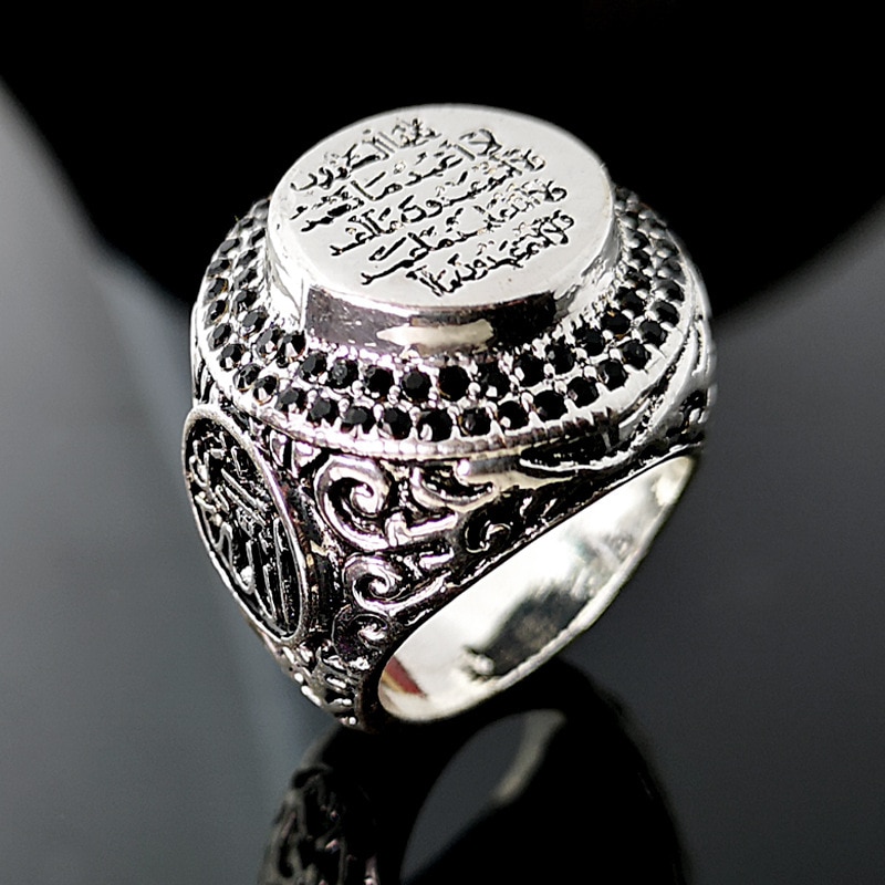 新复古朋克复古冠军戒指-阿拉伯雕刻图案-指环-嘻哈-仿古-银色（3）