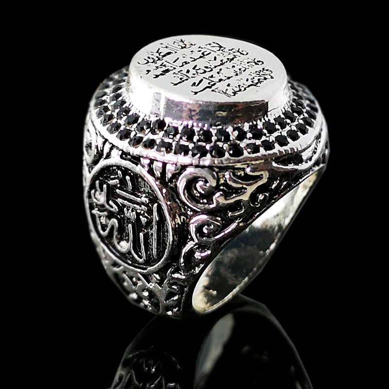 新复古朋克复古冠军戒指-阿拉伯雕刻图案-指环-嘻哈-仿古-银色（2）