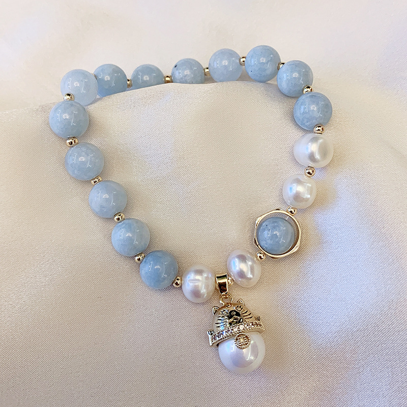 Handmade Lucky Cat Freshwater Pearl Retro Bracelet
