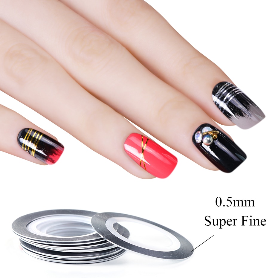 0.5mm Gold Silver Striping Sticker Holographic 3D Strips Liner Tape Adhesive Super Fine Nail Art Polish Decorations LY1009-1 (2)