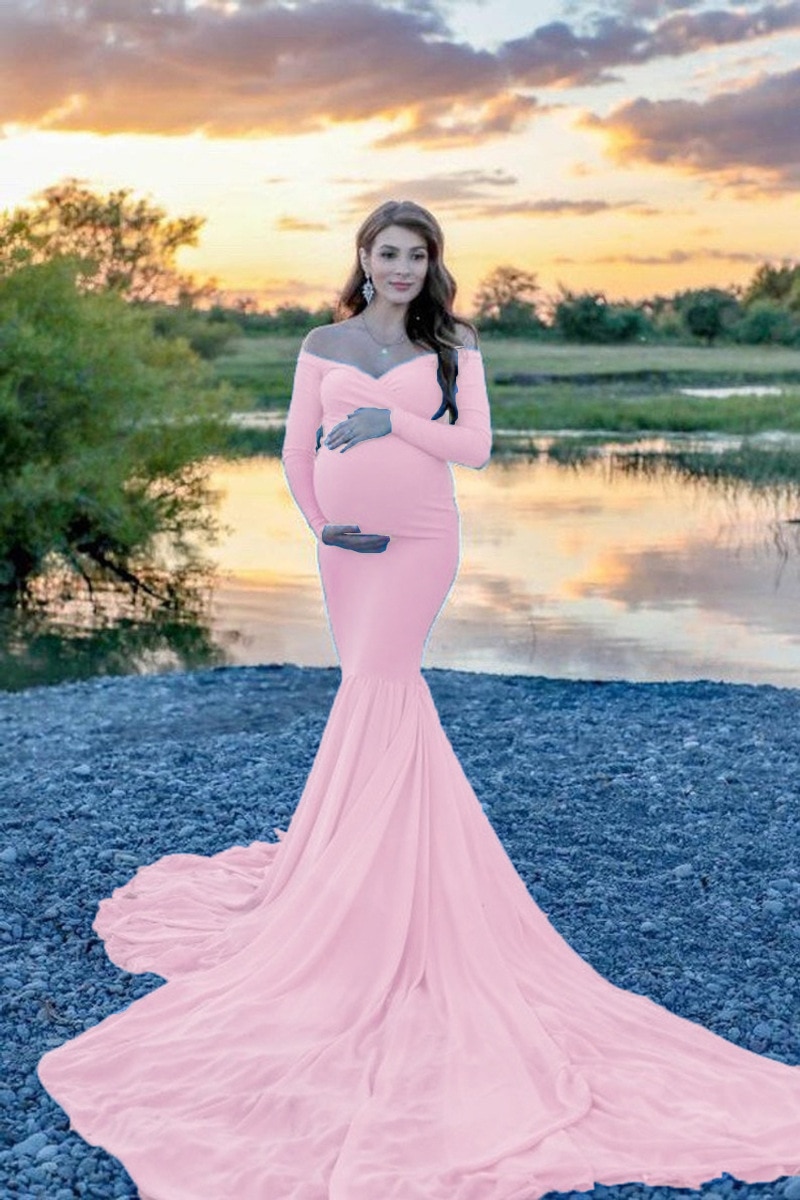 Shoulderless Maternity Dress Photography Long Pregnancy Dresses Elegence Pregnant Women Maxi Maternity Gown For Photo Shoot Prop (3)