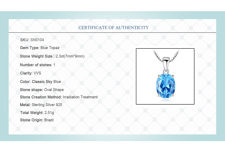 Gem&Time Elegant Blue Topaz Oval Shape Pendant Necklace For Women Sterling 925 Silver Choker Necklace For Women Collares Mujer (6)