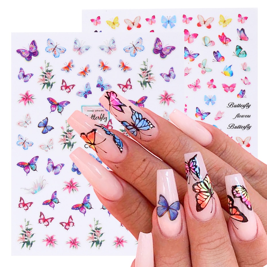 Butterfly Nail Stickers Flower Water Transfer Sliders Summer Colorful Nail Art Stickers DIY Manicure Tips (5)