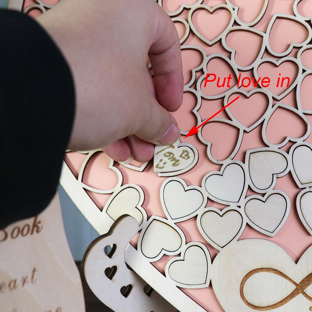Heart shape Wedding Guest book Decoration Rustic Pink Sweet Heart Drop box Wedding drop box 3D Guestbook with wooden box (2)