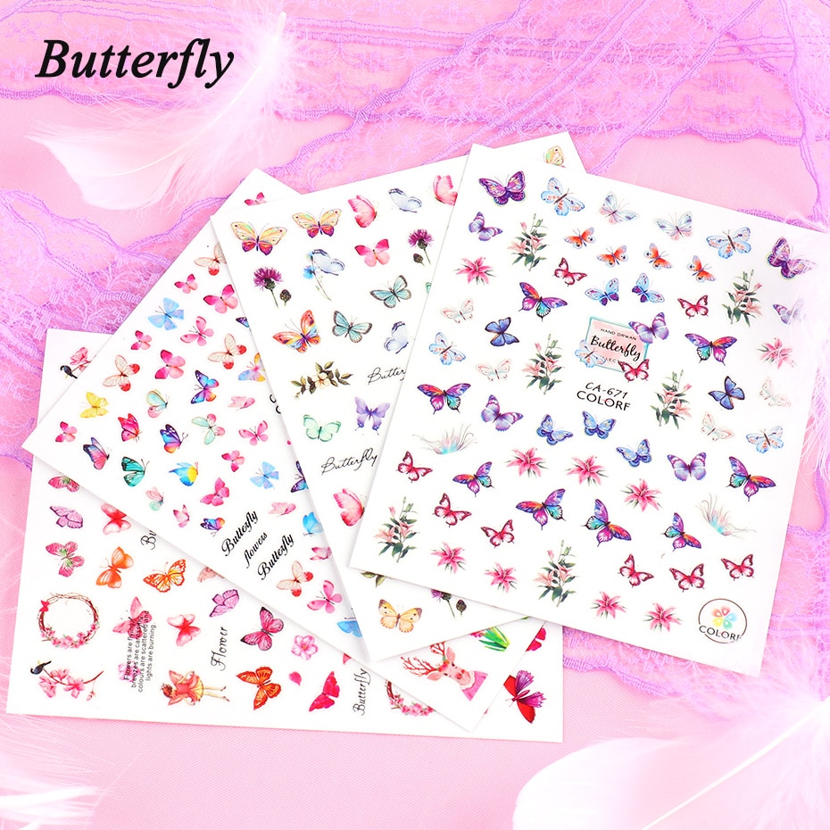 Butterfly Nail Stickers Flower Water Transfer Sliders Summer Colorful Nail Art Stickers DIY Manicure Tips (2)