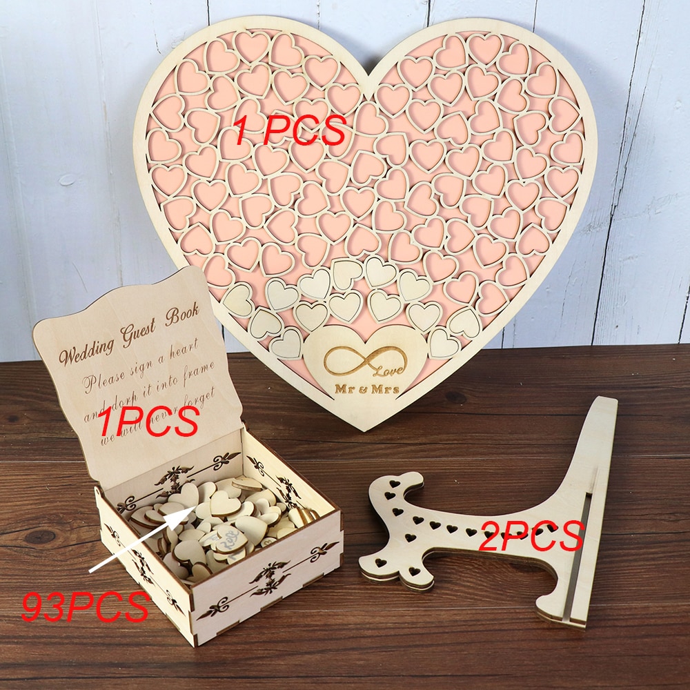 Heart shape Wedding Guest book Decoration Rustic Pink Sweet Heart Drop box Wedding drop box 3D Guestbook with wooden box (5)