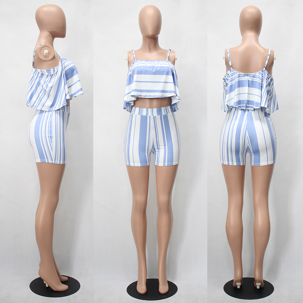 Casual Striped Women Clothes Sexy Two Piece Set  | Amexza.com