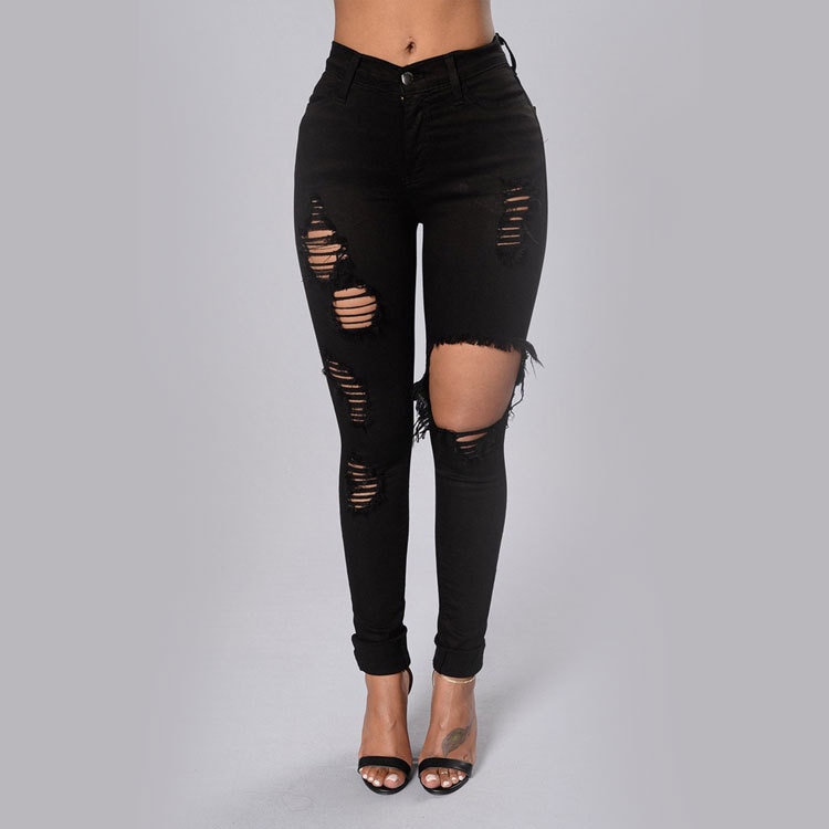 Women High-Waist Ultra-Stretch Hole Pencil Skinny Jeans JOMOBabe Official Online Store | Women Gym Clothes & Workout Wear | JOMOBabe