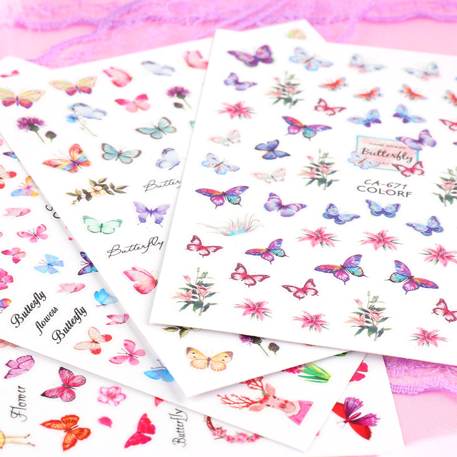 Butterfly Nail Stickers Flower Water Transfer Sliders Summer Colorful Nail Art Stickers DIY Manicure Tips (7)