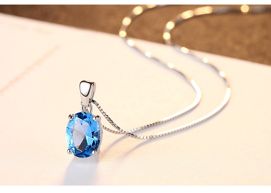 Gem&Time Elegant Blue Topaz Oval Shape Pendant Necklace For Women Sterling 925 Silver Choker Necklace For Women Collares Mujer (3)