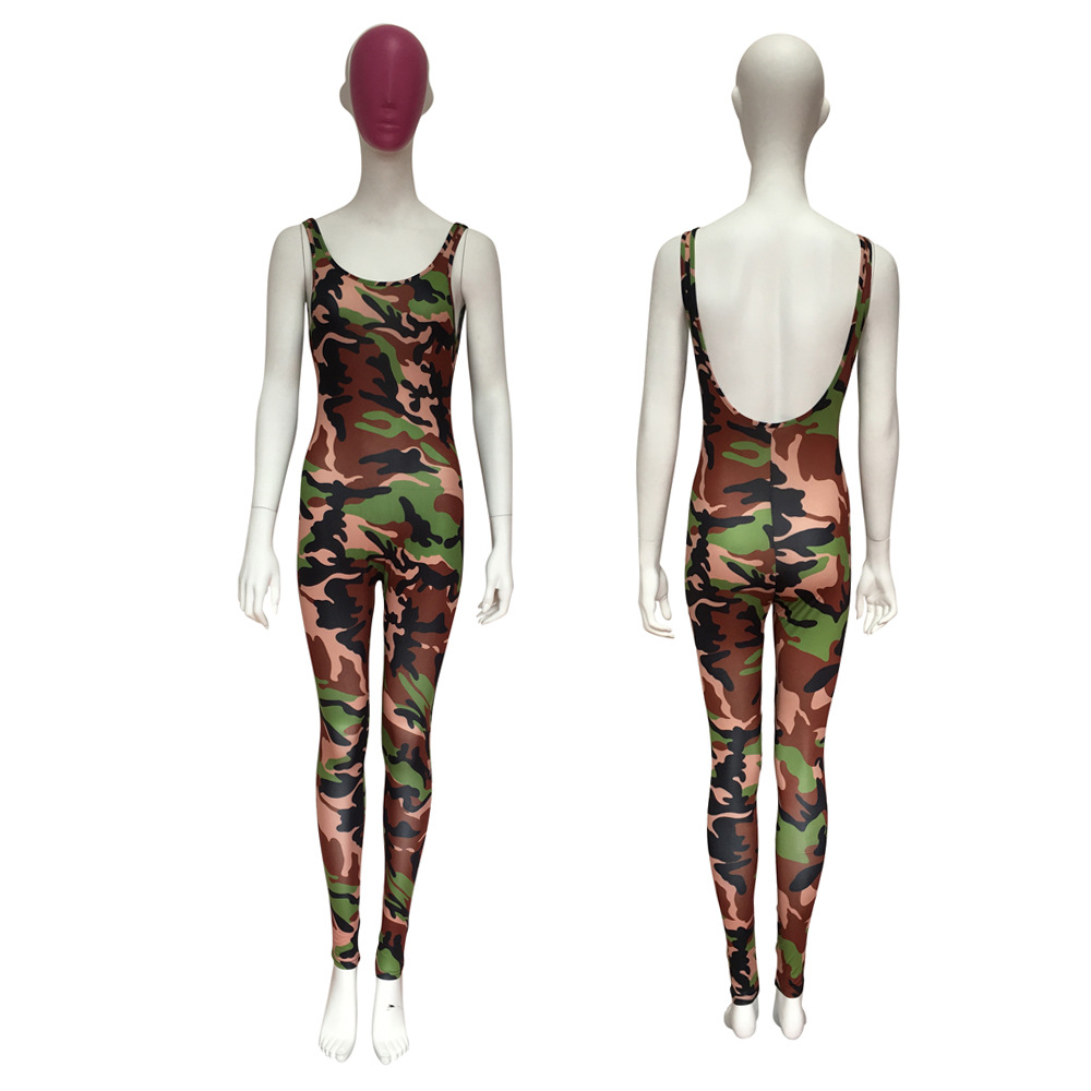 Women Print Camouflage Jumpsuits 