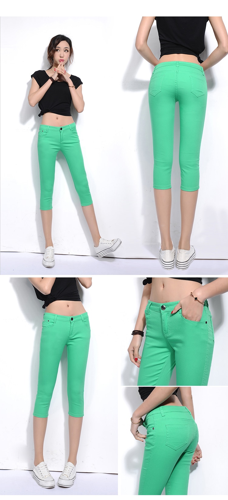 2018 New Spring Leisure Stretch Candy Color Cropped pants Female pencil pants Thin section Trousers Female feet Breeches (18)