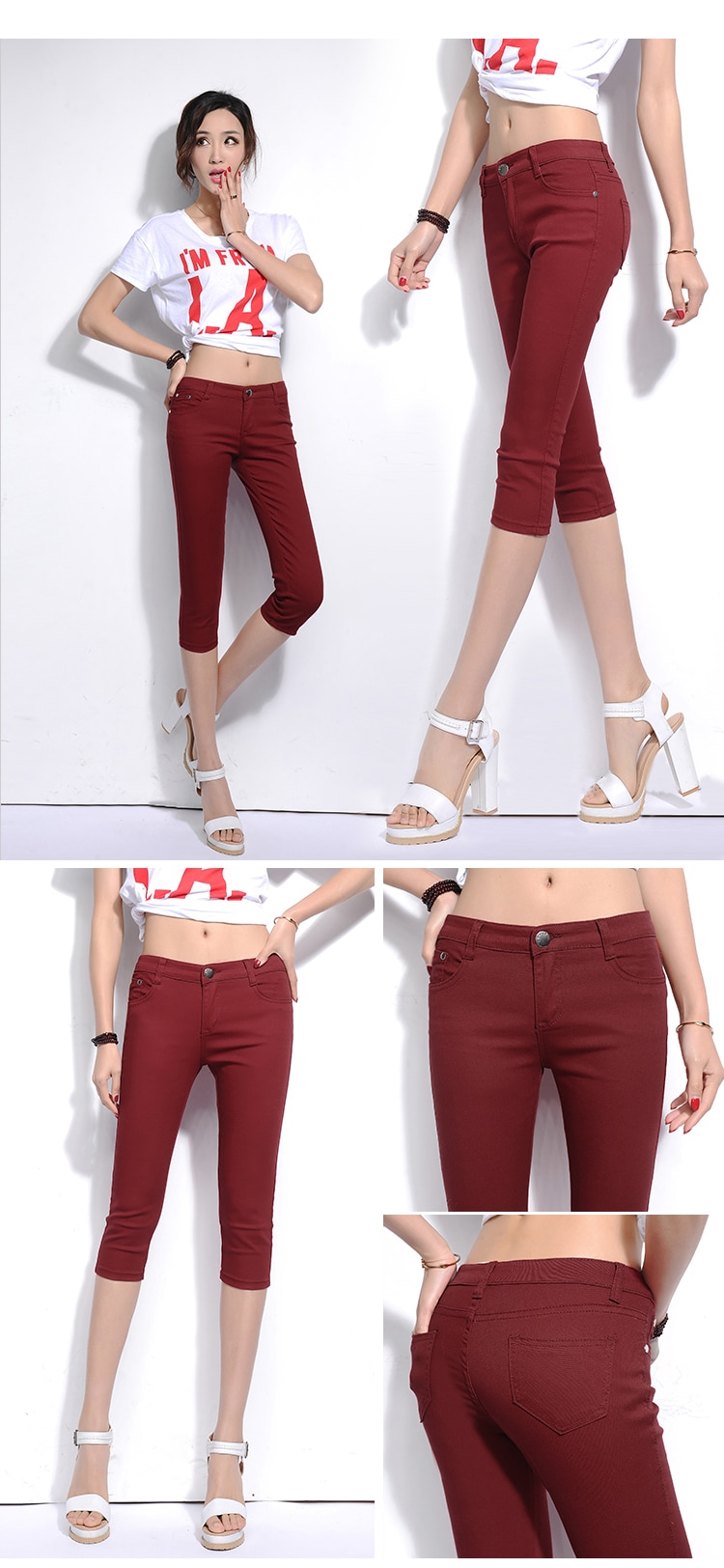 2018 New Spring Leisure Stretch Candy Color Cropped pants Female pencil pants Thin section Trousers Female feet Breeches (21)
