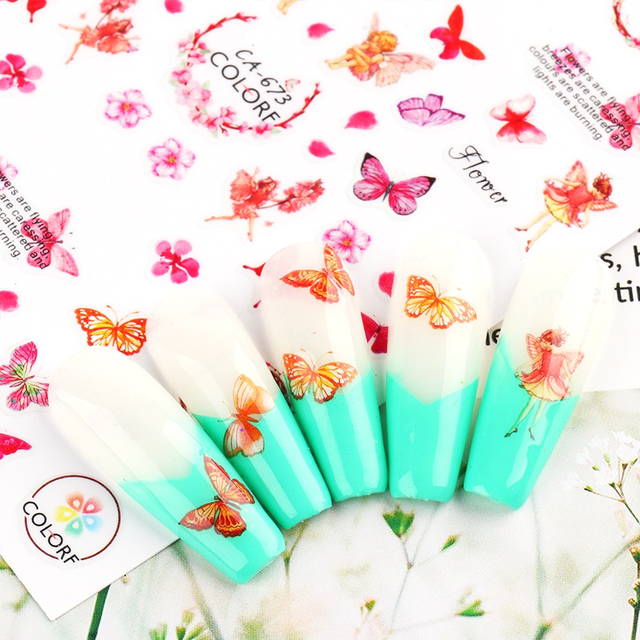 Butterfly Nail Stickers Flower Water Transfer Sliders Summer Colorful Nail Art Stickers DIY Manicure Tips (8)