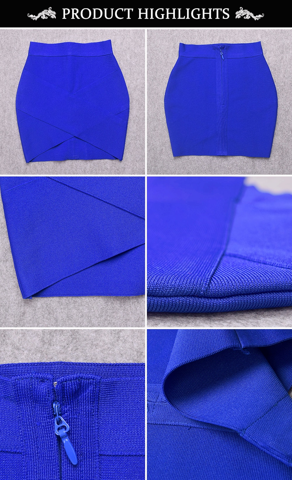 Blue lady asymmetrical party mini bandage skirt | Amexza.com