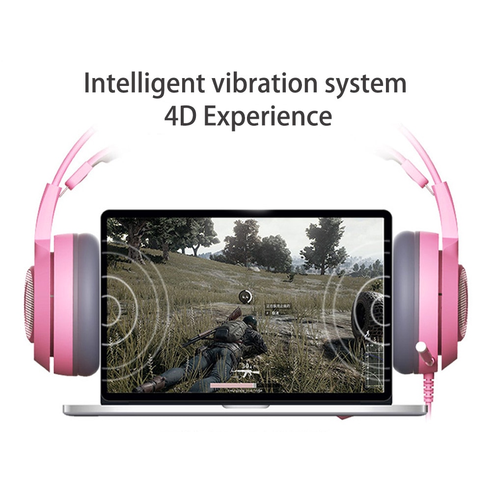 Pink Cat Ear Headphones Noise Cancelling Wired Gaming Headset
