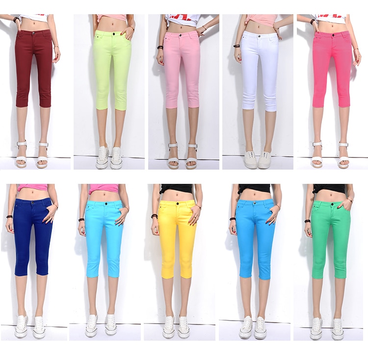 2018 New Spring Leisure Stretch Candy Color Cropped pants Female pencil pants Thin section Trousers Female feet Breeches (6)