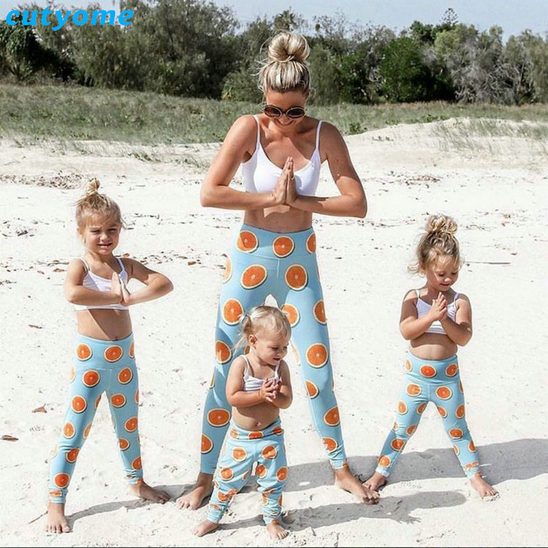 Mother Daughter Son Matching 2pcsset Clothes Tops+Lemon Pants Leggings Mommy And Me Sport Yoga Family Look Beachwear Outfits (13)