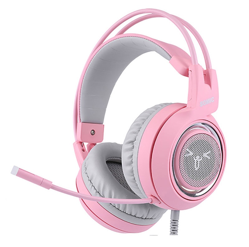 Pink Cat Ear Headphones Noise Cancelling Wired Gaming Headset