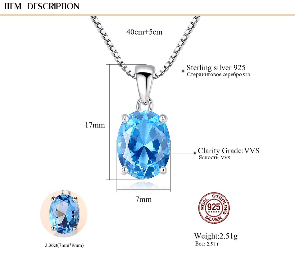 Gem&Time Elegant Blue Topaz Oval Shape Pendant Necklace For Women Sterling 925 Silver Choker Necklace For Women Collares Mujer (1)