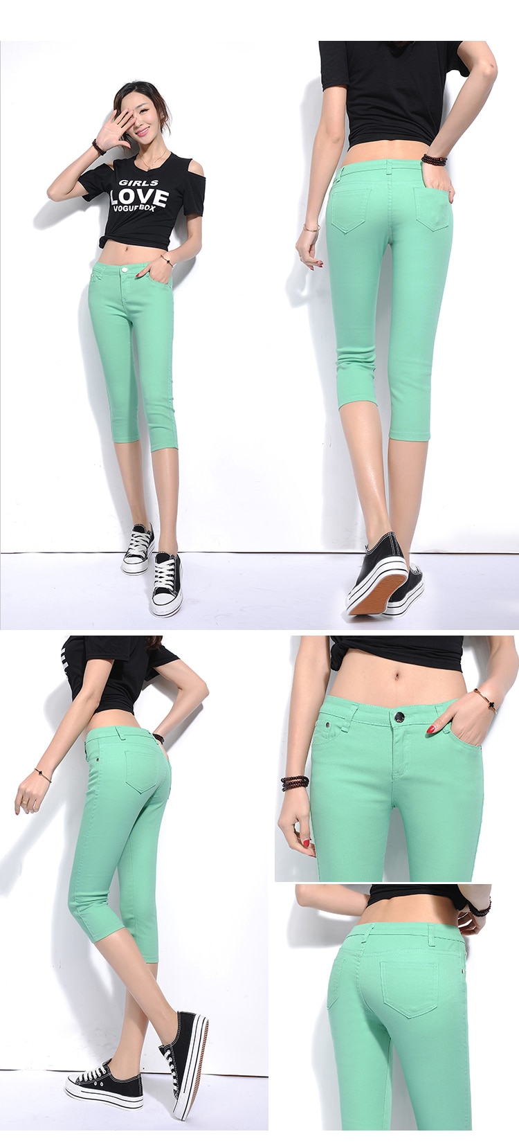 2018 New Spring Leisure Stretch Candy Color Cropped pants Female pencil pants Thin section Trousers Female feet Breeches (16)