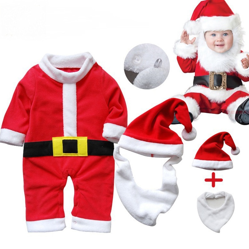 Baby Boys Girls Christmas Outfits Infant Santa Claus Costume Cosplay Coat Xmas Party Photography Props Outfit Set 4PCS