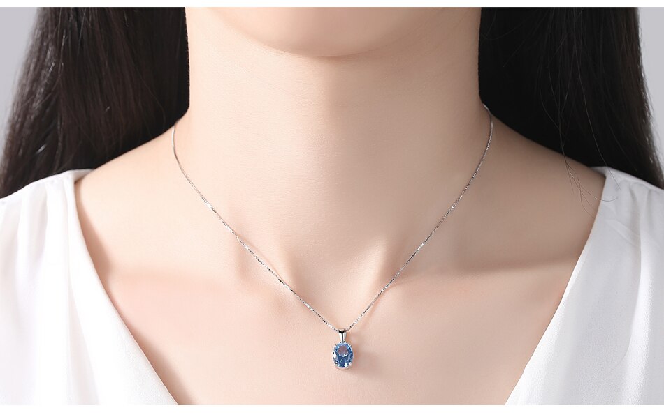 Gem&Time Elegant Blue Topaz Oval Shape Pendant Necklace For Women Sterling 925 Silver Choker Necklace For Women Collares Mujer (4)