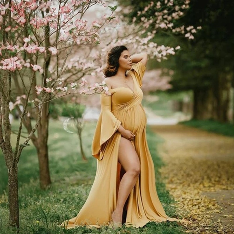 Sexy Maternity Shoot Dresses Shoulderless Pregnancy Dress Photography Maxi Maternity Gown Photo Prop Clothes For Pregnant Women (7)