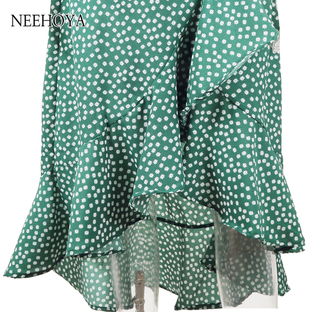 V-Neck Ruffles Wrap Beach Maxi Green Dress