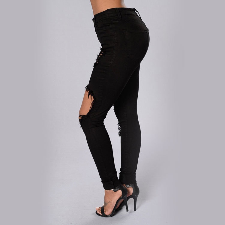Women High-Waist Ultra-Stretch Hole Pencil Skinny Jeans JOMOBabe Official Online Store | Women Gym Clothes & Workout Wear | JOMOBabe