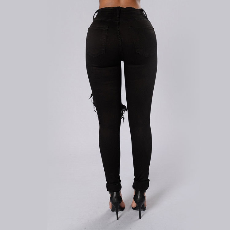 Women High-Waist Ultra-Stretch Hole Pencil Skinny Jeans JOMOBabe Official Online Store | Women Gym Clothes & Workout Wear | JOMOBabe