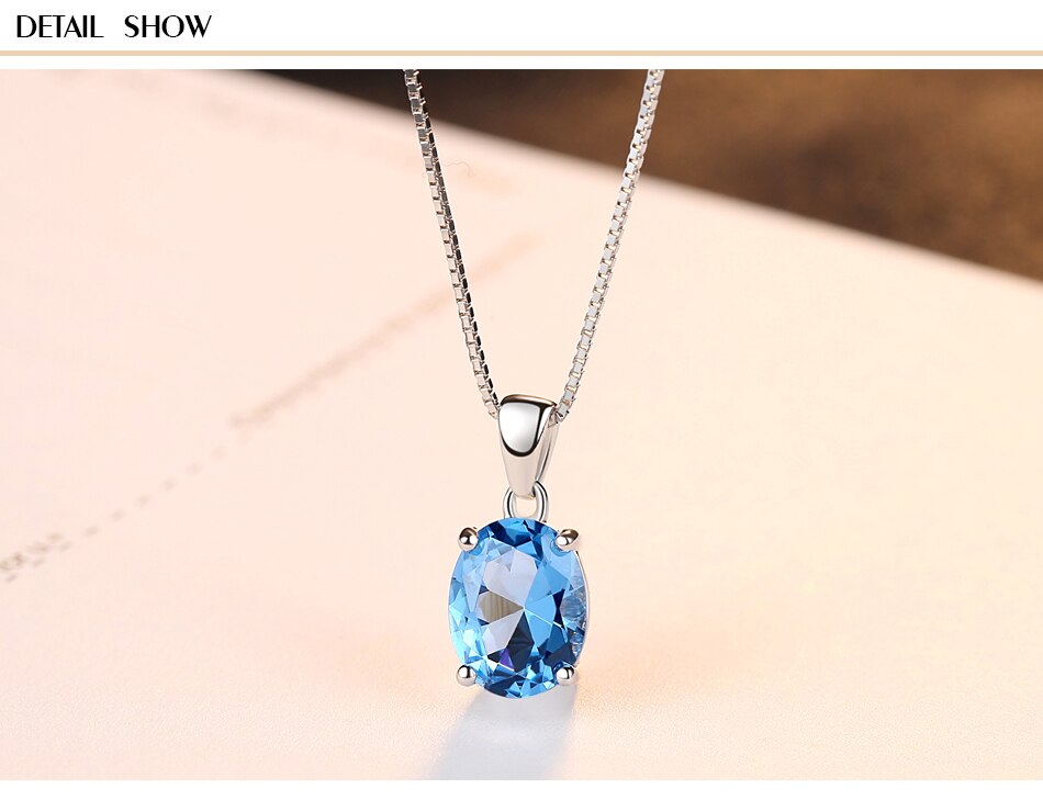 Gem&Time Elegant Blue Topaz Oval Shape Pendant Necklace For Women Sterling 925 Silver Choker Necklace For Women Collares Mujer (2)