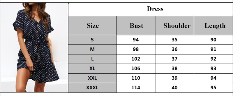 Size Chart Of Women Polka Dot Boho Beach Dress