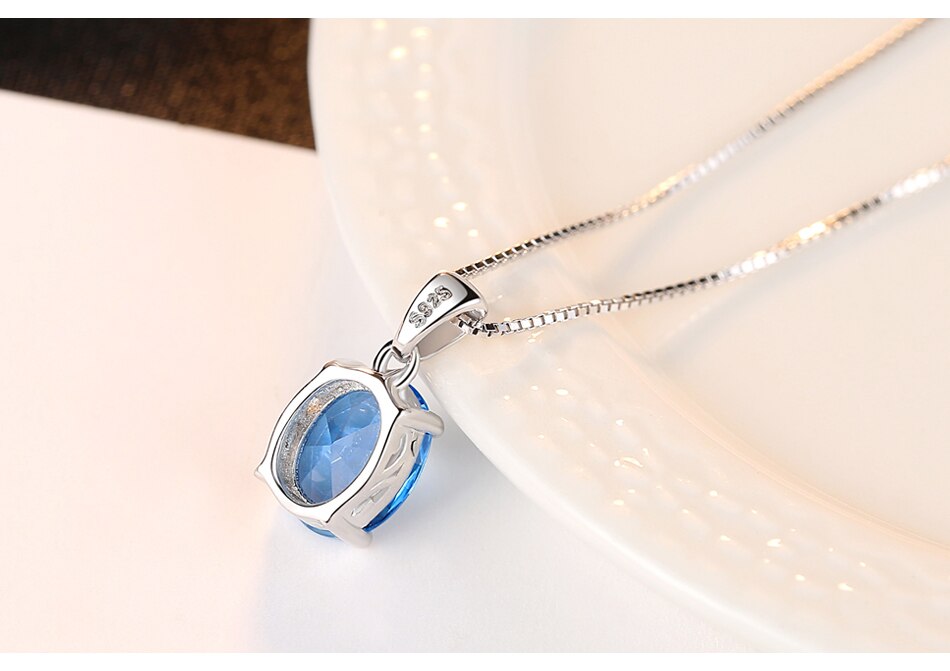 Gem&Time Elegant Blue Topaz Oval Shape Pendant Necklace For Women Sterling 925 Silver Choker Necklace For Women Collares Mujer (5)