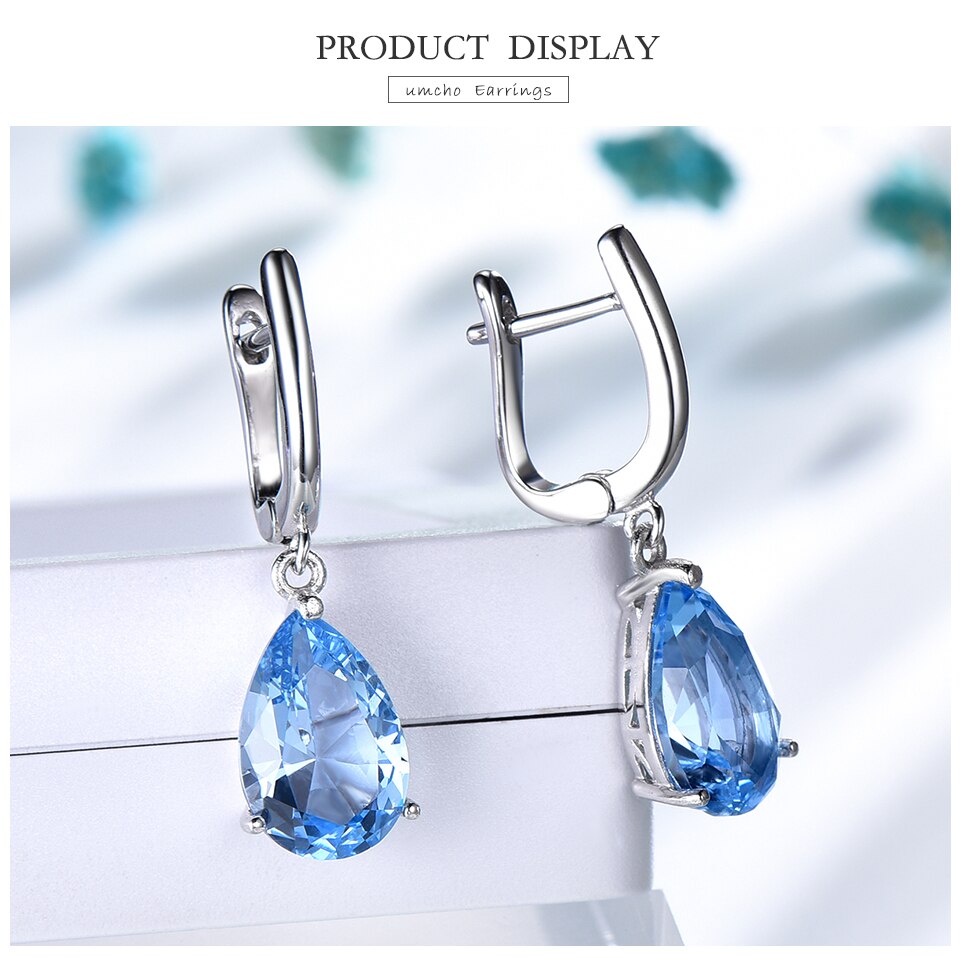 UMCHO  Nano Sky Blue Topaz 925 sterling silver earring for women EUJ095B-1-pc (3)