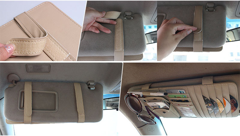 RACAHOO Car Leather Multifunction CD Bag Car Sun Visor CD Case for DVD Case Glasses Folder Business Card Holder CD Storage Box4