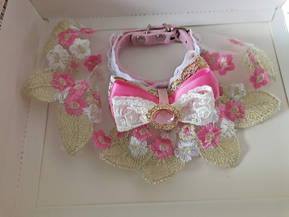 Handmade Pink Pet Cat Collar Bibs Lace Scarf