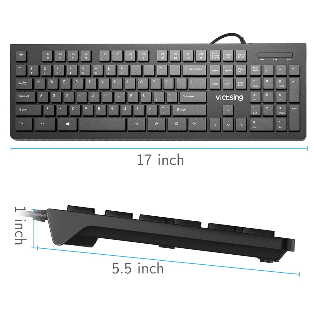 VicTsing PC206 Wired Keyboard Portable Slim Membrane Chiclet Keyboard 104 Keycaps For Tablet Desktop Laptop PC Computer Keyboard (5)