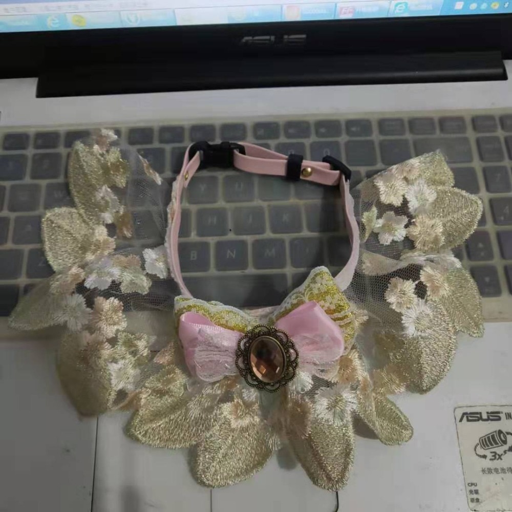 Handmade Pink Pet Cat Collar Bibs Lace Scarf