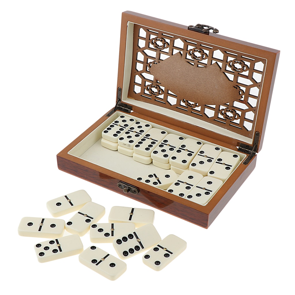 28 Dominoes Set Entertainment Recreational Party Game Toy with Wooden Box