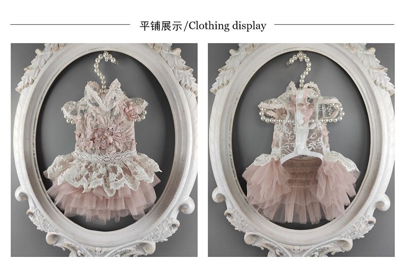 Pet Dress Peachy Beige Flora Stand Collar Cutwork Lace Pearl Cat Costume