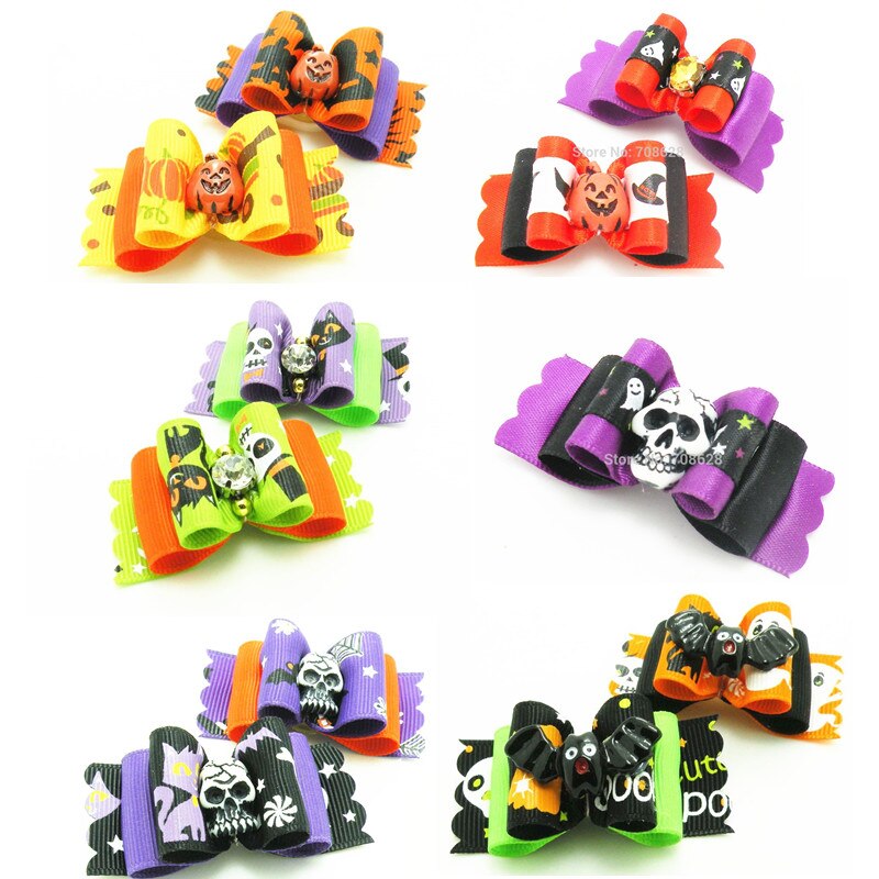 100PC-Lot-Pet-Grooming-Accessories-Halloween-Dog-Bows-Pumpkin-Skulls-Pet-Dog-Hair-Bows-Rubber-Bands
